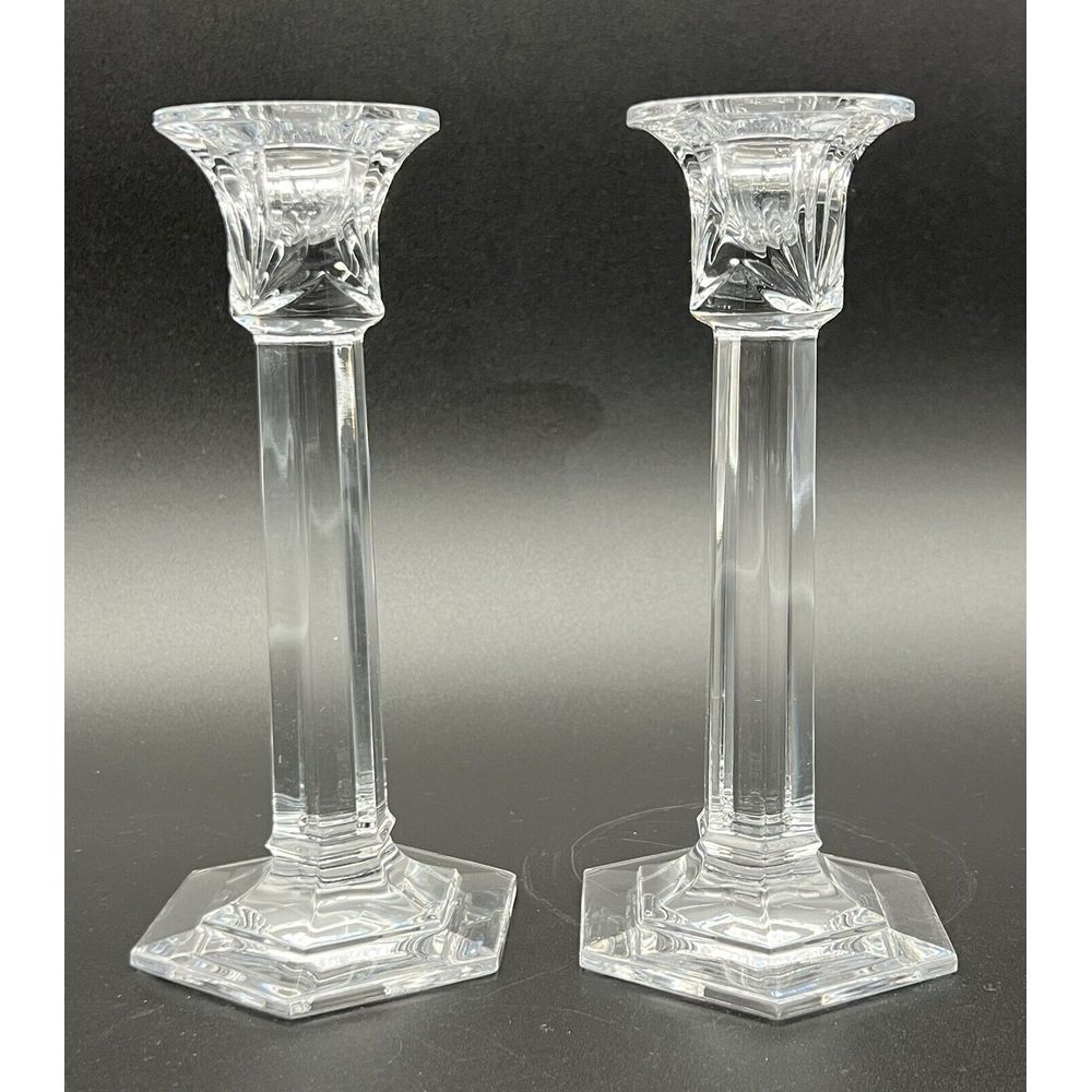 Set Of 2 Miller Rogaska‎ Clear Crystal Candle Holders 8 Inch Tall - Picture 2 of 15